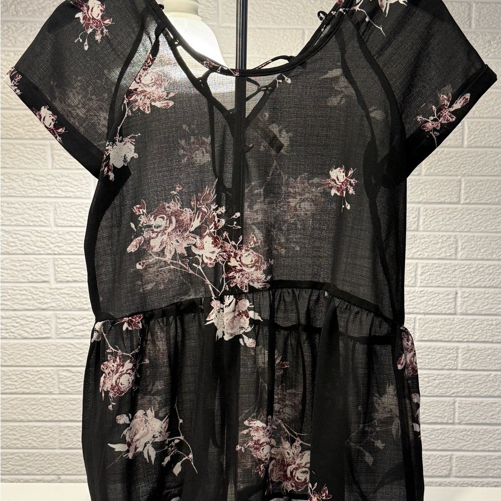 Xhilaration Black Sheer Floral‎ Blouse